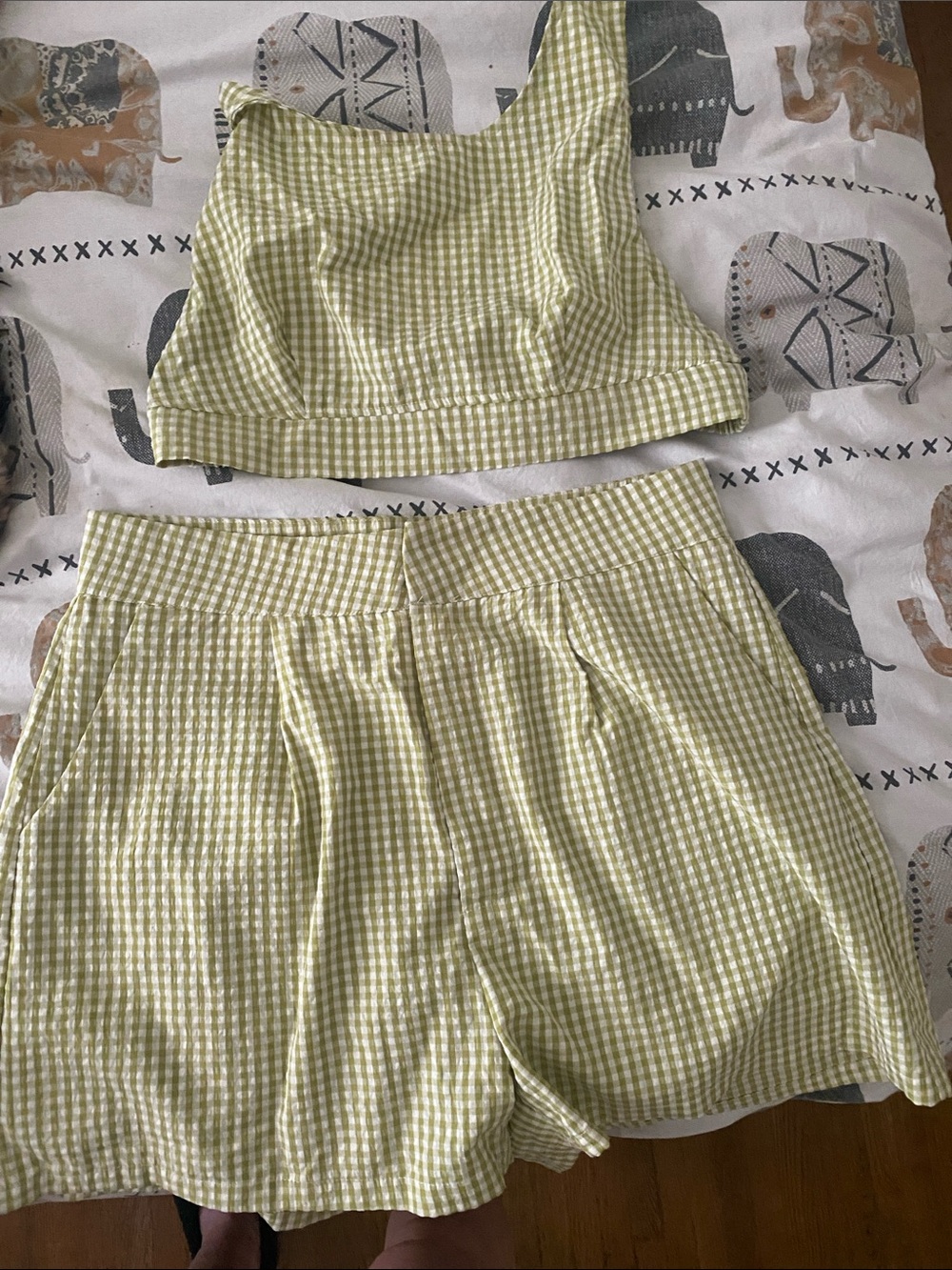 SHEIN Olive Green & White Gingham Two-Piece Set